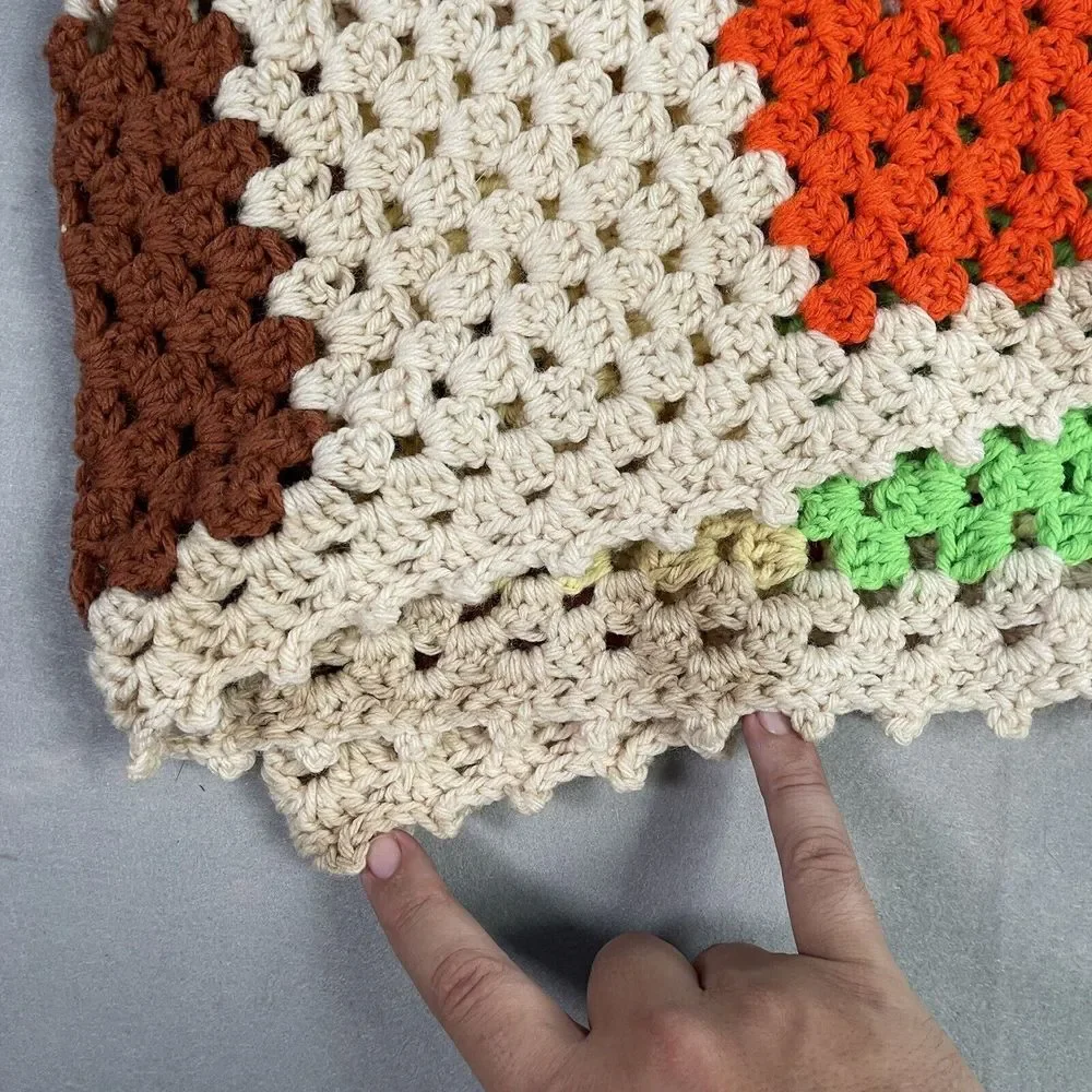 Grandma Squares Afghan Lap Blanket App 52X48 Vintage‎ Handmade Crochet knit